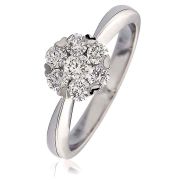 Diamond Cluster Engagement Ring 0.60ct, 18k White Gold