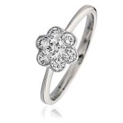 Diamond Flower Cluster Ring 0.50ct, 18k White Gold