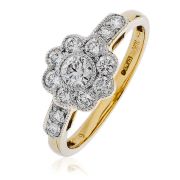 Diamond Flower Cluster Ring 0.60ct, 18k Gold