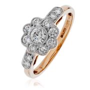 Diamond Flower Cluster Ring 0.60ct, 18k Rose Gold