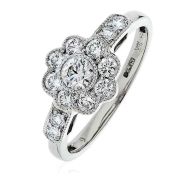 Diamond Flower Cluster Ring 0.60ct, 18k White Gold