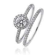 Diamond Halo Bridal Ring Set 0.60ct, 18k White Gold