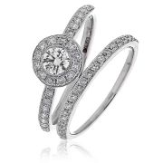 Diamond Halo Bridal Ring Set 0.65ct, 18k White Gold