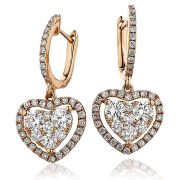 Diamond Heart Drop Earrings 1.40ct, 18k Rose Gold
