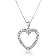 Diamond Heart Pendant Necklace 0.55ct, 18k White Gold