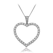 Diamond Heart Pendant Necklace 1.20ct, 18k White Gold