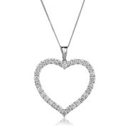 Diamond Heart Pendant Necklace  2.20ct, 18k White Gold