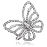 Diamond Pave Butterfly Ring 0.90ct, 18k White Gold
