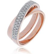 Diamond Pave Cross-Over Ring 0.30ct, 18k Rose Gold