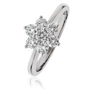 Diamond Seven Stone Cluster Ring 0.75ct, 18k White Gold