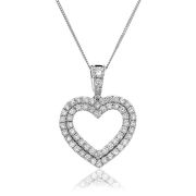 Diamond Twin Heart Pendant 0.60ct, 18k White Gold