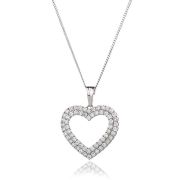 Diamond Twin Heart Pendant 1.25ct, 18k White Gold