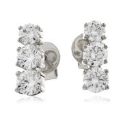 Diamond 3 Stone Trilogy Earrings 0.60ct, 18k White Gold