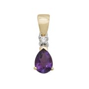 Diamond and Amethyst Drop Pendant Necklace, 9k Gold