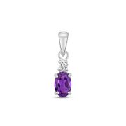 Diamond and Amethyst Oval Drop Pendant Necklace, 9k White Gold