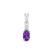 Diamond and Amethyst Oval Drop Pendant Necklace, 9k White Gold