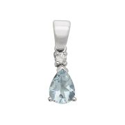 Diamond and Aquamarine Drop Pendant, 9k White Gold