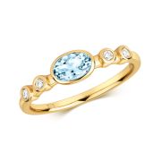 Diamond & Aquamarine Oval Cut Ring 0.53ct. 9k Gold