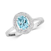 Diamond & Aquamarine Oval Ring 0.68ct. 9k White Gold