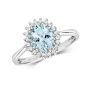 Diamond & Aquamarine Ring 1.10ct, 9k White Gold