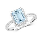 Diamond & Aquamarine Ring 1.57ct. 9k White Gold