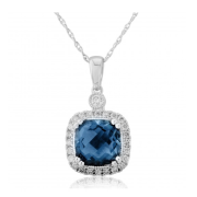 Diamond & Blue Topaz Pendant Necklace 2.20ct. 9k White Gold