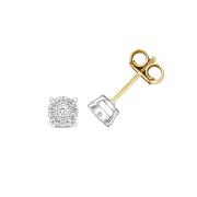 Diamond Brilliant Illusion Studs 0.12ct, 9k Gold