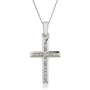 Diamond Channel Set Cross Pendant Necklace 0.11ct. 9k White Gold
