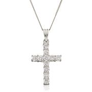 White Gold GF BOXD Plum UK C Red Garnet & Sim Diamond Cross & 18" Chain Silver