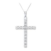 Diamond Cross Necklace 1.70ct, 18k White Gold