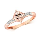 Diamond & Cushion Morganite Ring 0.85ct. 9k Rose Gold