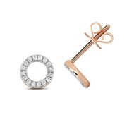 Diamond Halo Stud Earrings 0.12ct, 9k Rose Gold