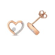 Diamond Heart Stud Earrings 0.08ct. 9k Rose Gold