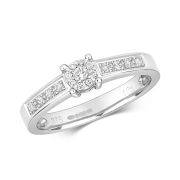 Diamond Illusion Set Engagement Ring 0.16ct, 9k White Gold
