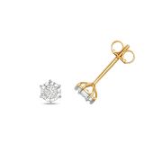 Diamond Illusion Set Stud Earrings 0.20ct, 9k Gold