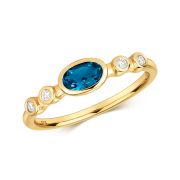 Diamond & London Blue Topaz Oval Cut Ring 0.61ct. 9k Gold