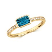 Diamond & London Blue Topaz Rectangular Cut Ring 0.79ct. 9k Gold