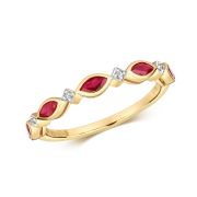 Diamond & Marquise Cut Ruby Ring 0.67ct. 9k Gold