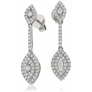 Diamond Marquise Shape Drop Earrings 0.80ct, 18k White Gold