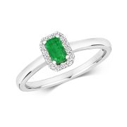 Emerald & Diamond Ring, Emerald Cut 0.37ct. 9k White Gold