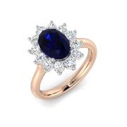 Diamond & Oval Cut Sapphire Ring 2.46ct. 18k Rose Gold