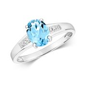 Diamond & Oval Shape Aqua Ring 1.01ct. 9k White Gold