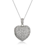 Diamond Pavé Heart Pendant 1.45ct, 18k White Gold