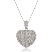 Diamond Pavé Heart Pendant 3.10ct, 18k White Gold