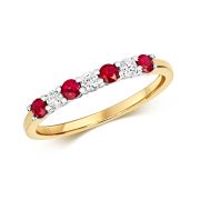 Diamond & Ruby 7 stone ring, 0.47ct, 9k Gold