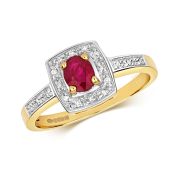 Diamond & Ruby Cushion Ring 0.44ct, 9k Gold