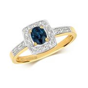 Diamond & Sapphire Cushion Ring 0.44ct, 9k Gold