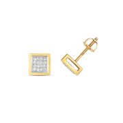 Diamond Square Stud Earrings 0.13ct, 9k Gold