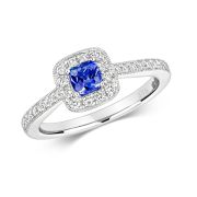 Diamond & Tanzanite Cushion Ring 0.56ct, 9k White Gold