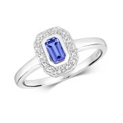 Diamond & Tanzanite Rub-Over Ring 0.32ct. 9k White Gold